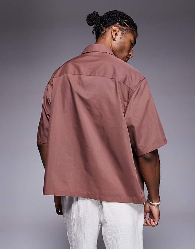 Asos ASOS DESIGN Boxy Oversized Overhead Shirt In Brown