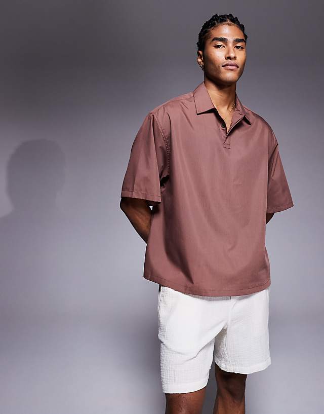 asos ASOS DESIGN boxy oversized overhead shirt in brown