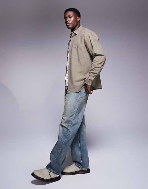 Asos ASOS DESIGN Boxy Oversized Oxford Shirt In Grey