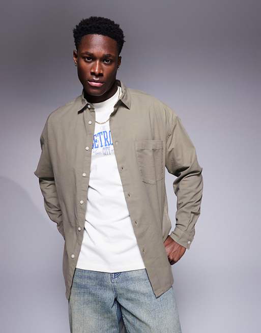 asos ASOS DESIGN boxy oversized oxford shirt in grey