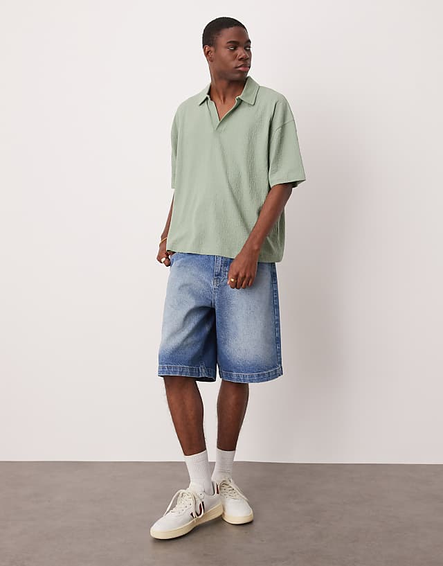 Asos ASOS DESIGN Boxy Oversized Polo In Sage Green Texture