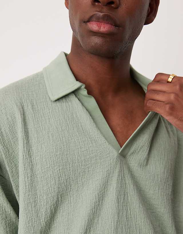 Asos ASOS DESIGN Boxy Oversized Polo In Sage Green Texture