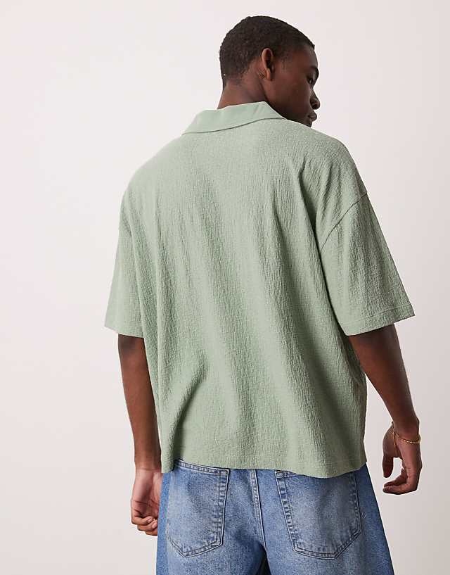 Asos ASOS DESIGN Boxy Oversized Polo In Sage Green Texture