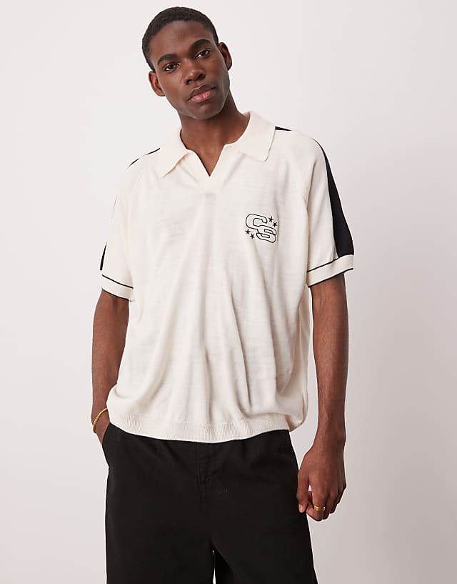 Asos ASOS DESIGN Boxy Oversized Polo With Embroidery In White