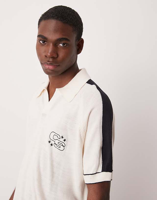 asos ASOS DESIGN boxy oversized polo with embroidery in white