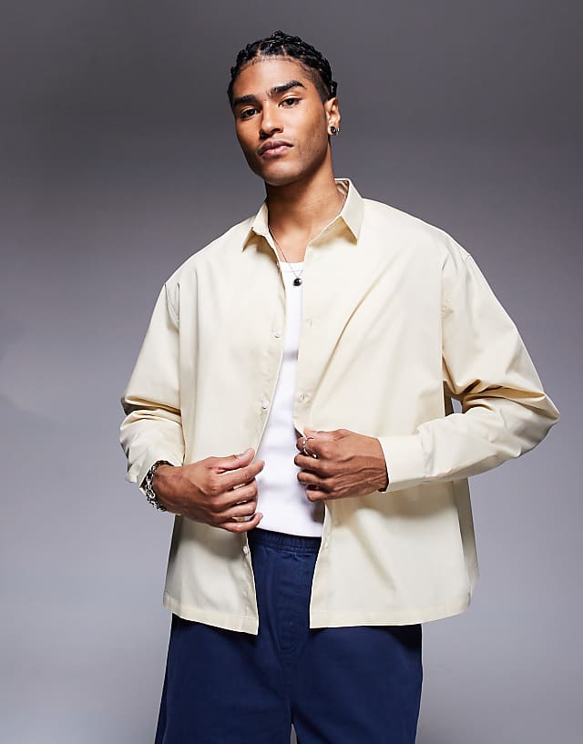 asos ASOS DESIGN boxy oversized poplin shirt in beige