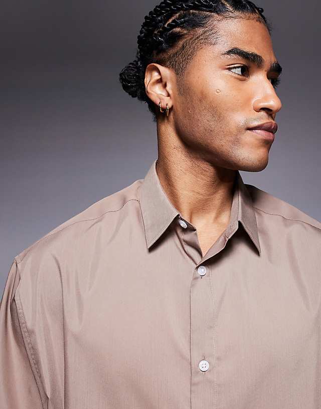 Asos ASOS DESIGN Boxy Oversized Poplin Shirt In Brown