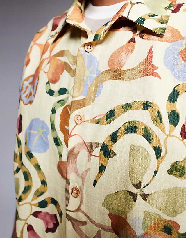 Asos ASOS DESIGN Boxy Oversized Printed Shirt In Neutral