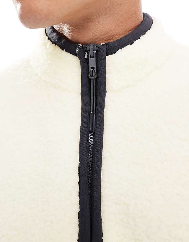 Asos ASOS DESIGN Boxy Oversized Quarter Zip Borg Sweatshirt In Cream