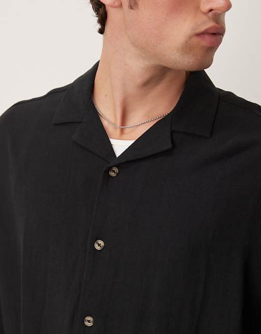 Asos ASOS DESIGN Boxy Oversized Revere Linen Blend Shirt In Black