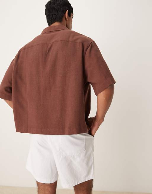 Asos ASOS DESIGN Boxy Oversized Revere Linen Blend Shirt In Brown