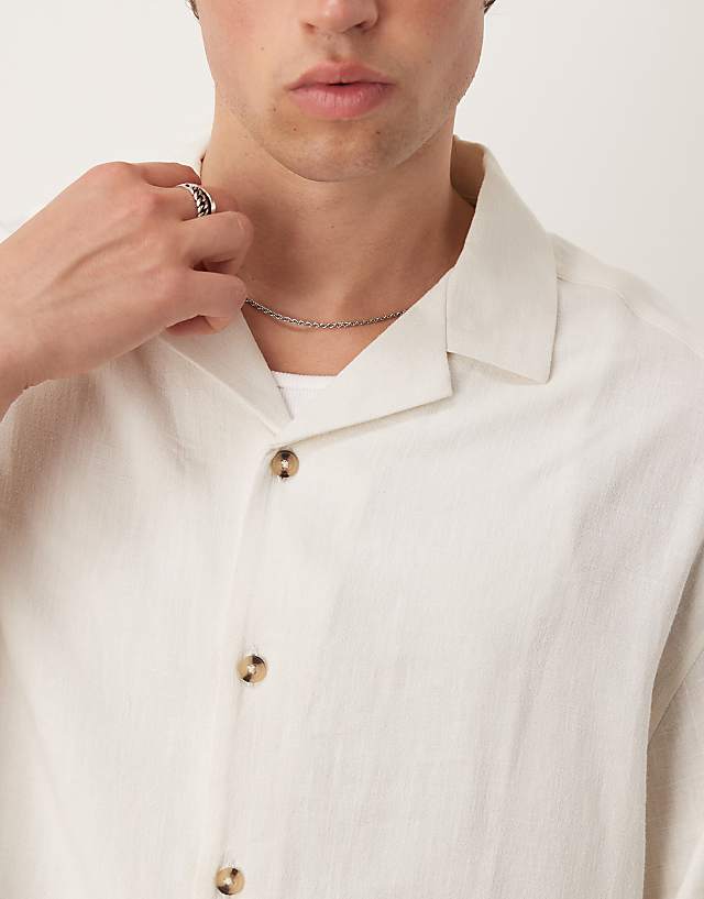 Asos ASOS DESIGN Boxy Oversized Revere Linen Blend Shirt In White