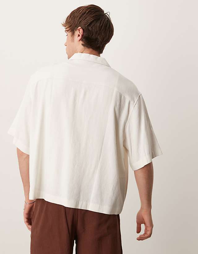 Asos ASOS DESIGN Boxy Oversized Revere Linen Blend Shirt In White