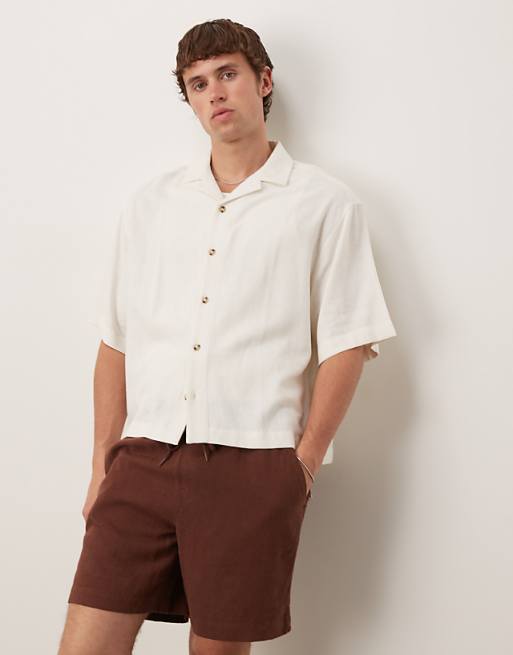 asos ASOS DESIGN boxy oversized revere linen blend shirt in white