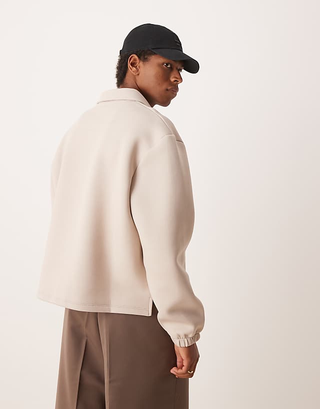 Asos ASOS DESIGN Boxy Oversized Scuba Quarter Zip In Beige
