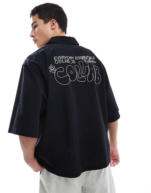 asos ASOS DESIGN boxy oversized shirt with back print in black