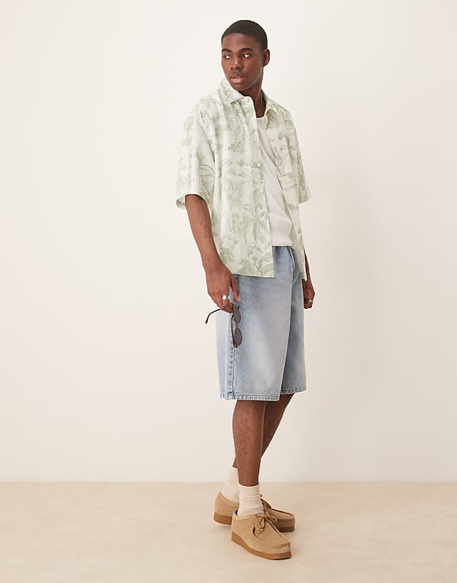 Asos ASOS DESIGN Boxy Oversized Shirt With Floral Print In Green