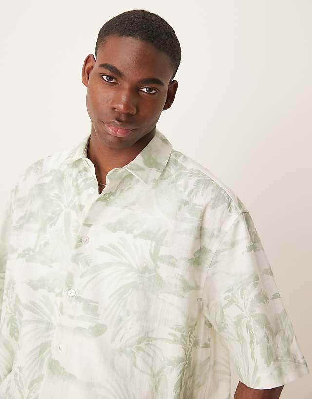 Asos ASOS DESIGN Boxy Oversized Shirt With Floral Print In Green