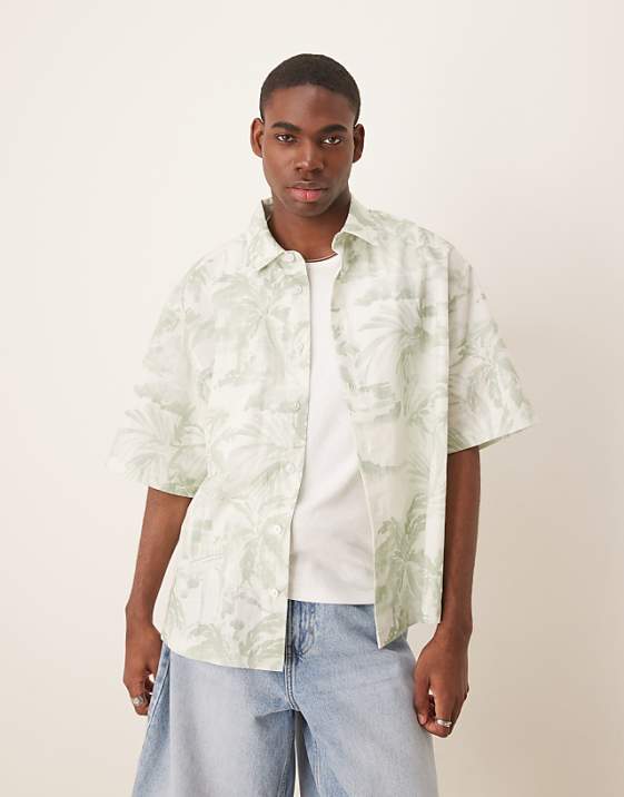 asos ASOS DESIGN boxy oversized shirt with floral print in green