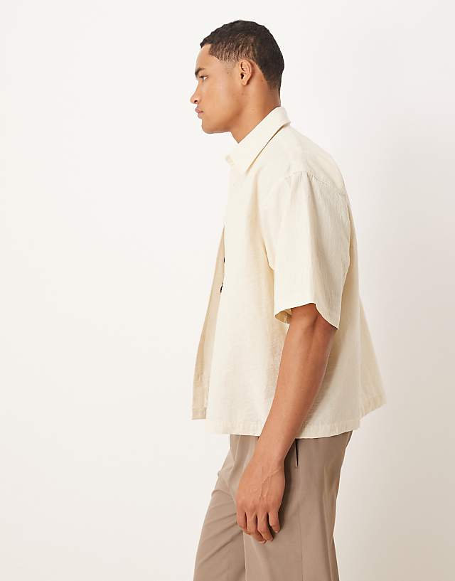 Asos ASOS DESIGN Boxy Oversized Shirt With Flower Print In Beige