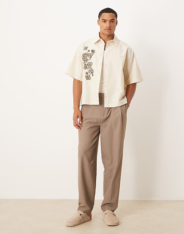 Asos ASOS DESIGN Boxy Oversized Shirt With Flower Print In Beige
