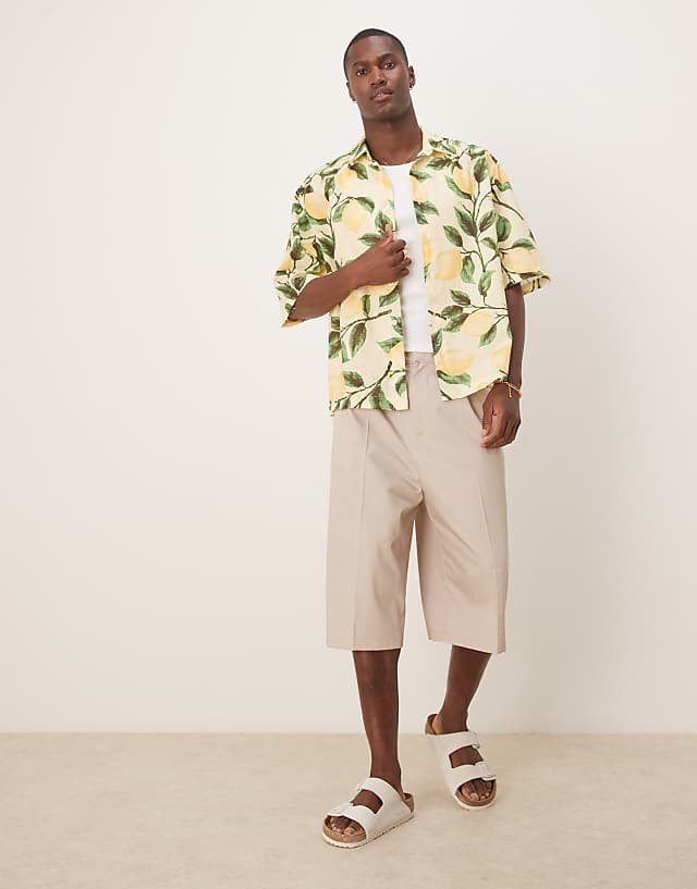 Asos ASOS DESIGN Boxy Oversized Shirt With Lemon Print In Yellow