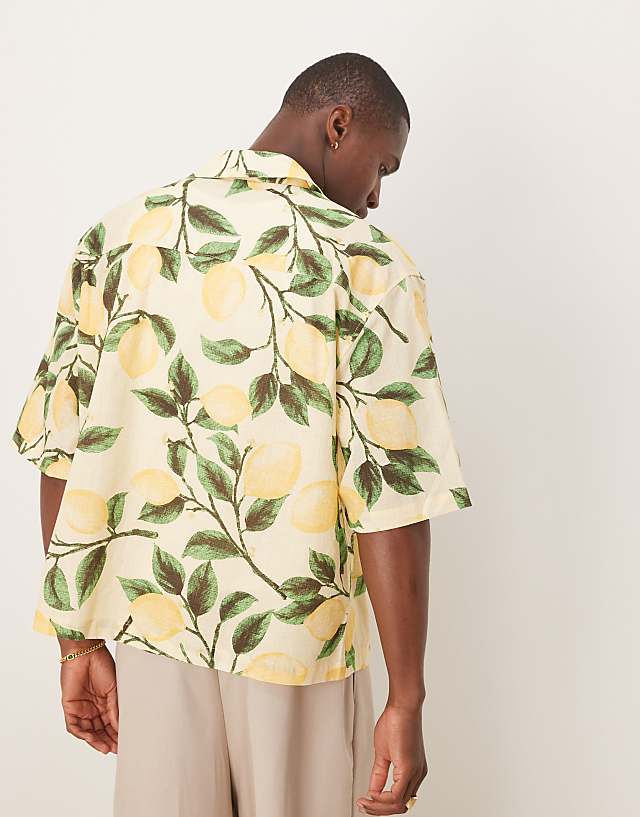 Asos ASOS DESIGN Boxy Oversized Shirt With Lemon Print In Yellow