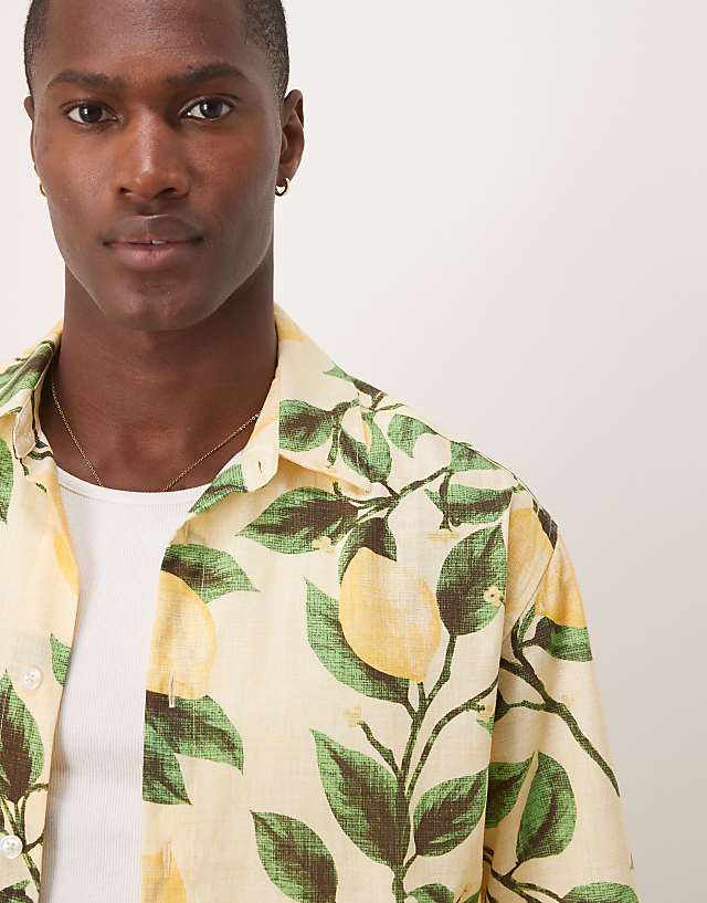 Asos ASOS DESIGN Boxy Oversized Shirt With Lemon Print In Yellow