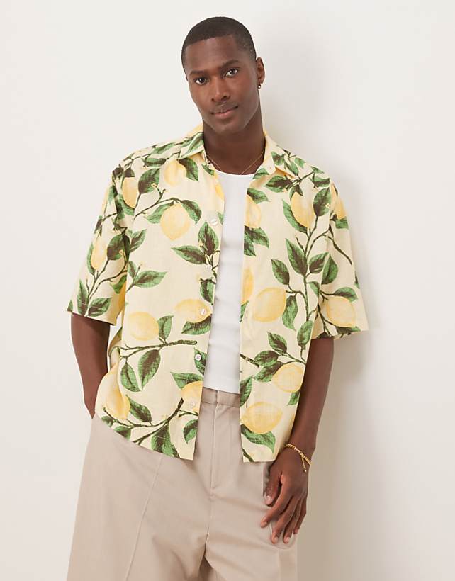 asos ASOS DESIGN boxy oversized shirt with lemon print in yellow
