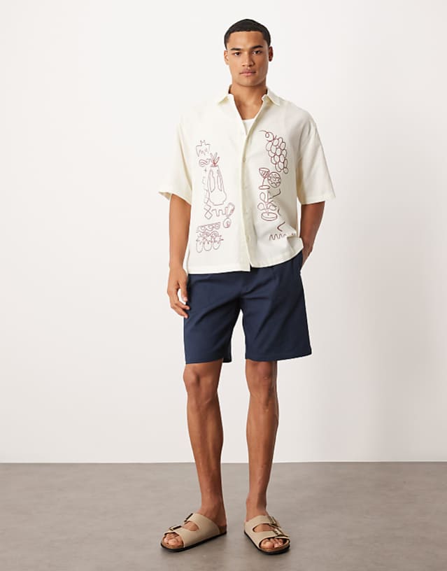 Asos ASOS DESIGN Boxy Oversized Shirt With Placement Print In Beige