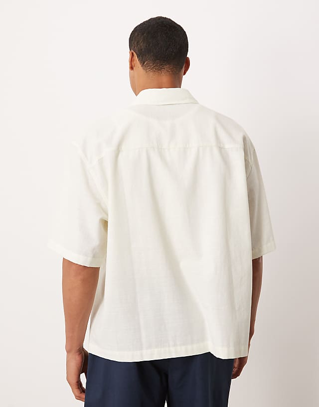 Asos ASOS DESIGN Boxy Oversized Shirt With Placement Print In Beige