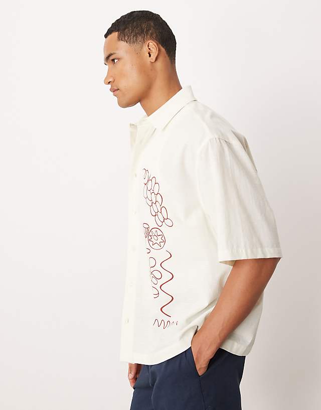 Asos ASOS DESIGN Boxy Oversized Shirt With Placement Print In Beige
