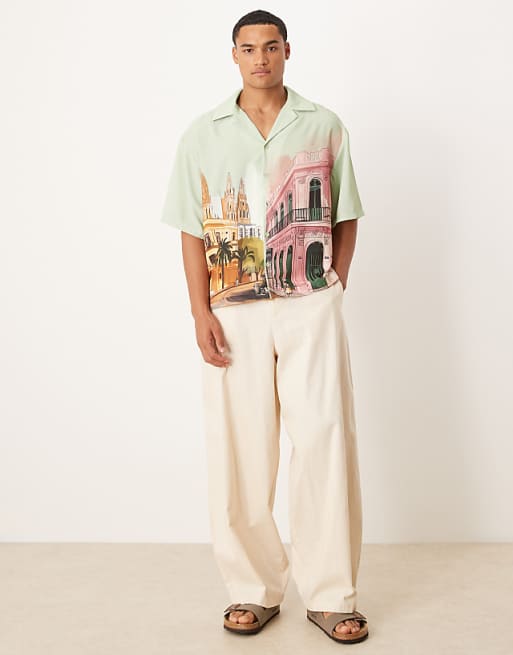 Asos ASOS DESIGN Boxy Oversized Shirt With Print In Blue