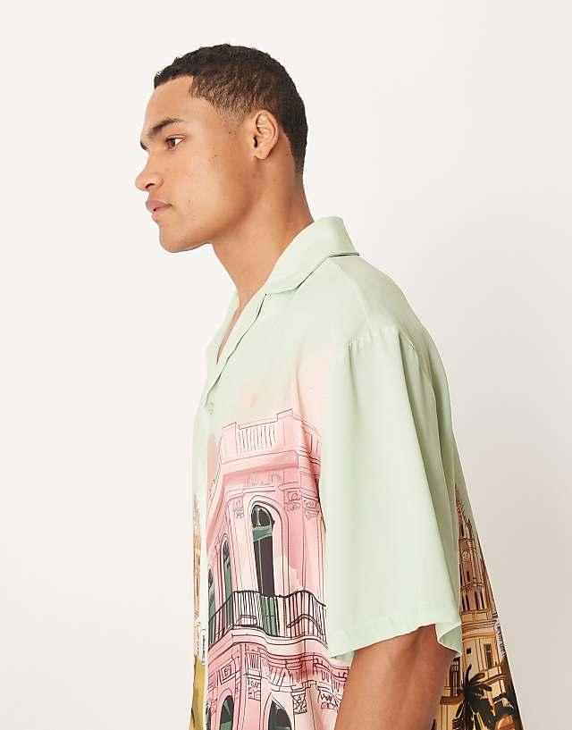 Asos ASOS DESIGN Boxy Oversized Shirt With Print In Blue