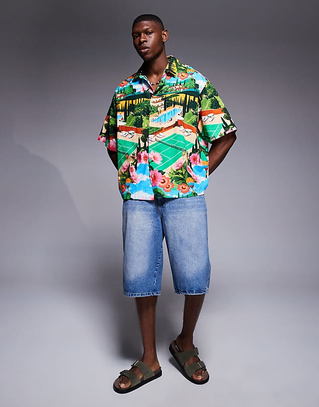 Asos ASOS DESIGN Boxy Oversized Shirt With Scenic Print