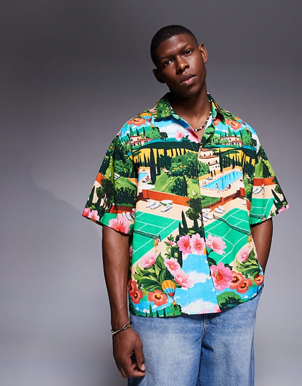 asos ASOS DESIGN boxy oversized shirt with scenic print