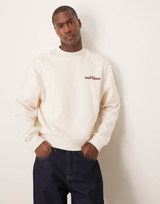 Asos ASOS DESIGN Boxy Oversized Sweatshirt With Chest And Back Print In Tofu