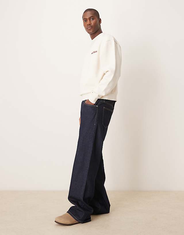 Asos ASOS DESIGN Boxy Oversized Sweatshirt With Chest And Back Print In Tofu