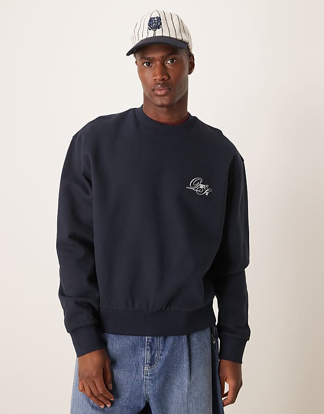 asos ASOS DESIGN boxy oversized sweatshirt with chest embroidery in navy