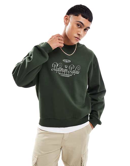 asos ASOS DESIGN boxy oversized sweatshirt with sweatshirt in green