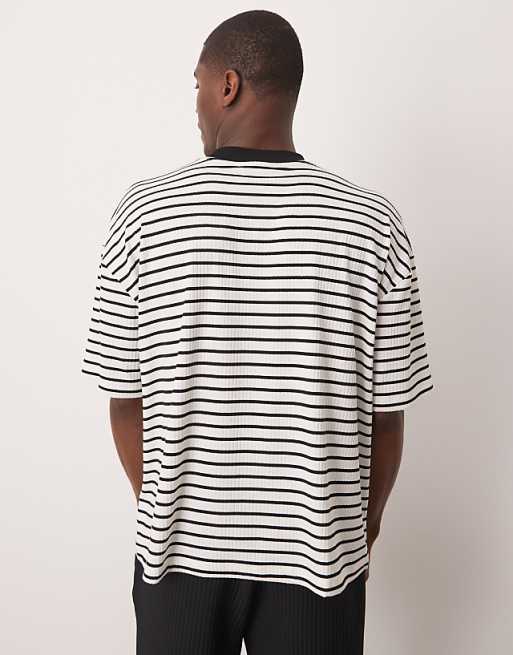 Asos ASOS DESIGN Boxy Oversized T-shirt In Black And White Ribbed Striped