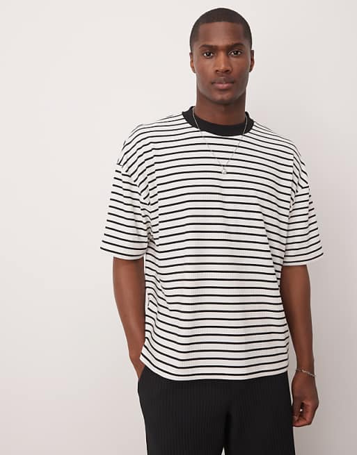 asos ASOS DESIGN boxy oversized t-shirt in black and white ribbed striped