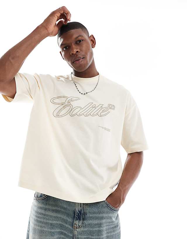 asos ASOS DESIGN boxy oversized t-shirt with applique graphic in buttermilk