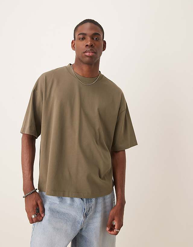 Asos ASOS DESIGN Boxy Oversized T-shirt With Back City Graphic In Khaki