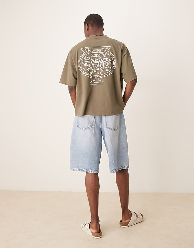 Asos ASOS DESIGN Boxy Oversized T-shirt With Back City Graphic In Khaki