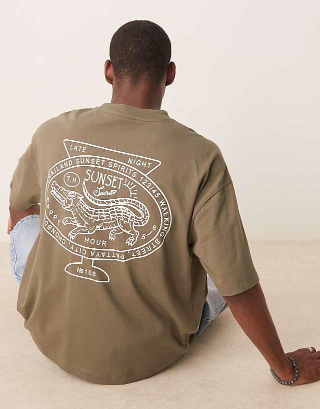 Asos ASOS DESIGN Boxy Oversized T-shirt With Back City Graphic In Khaki