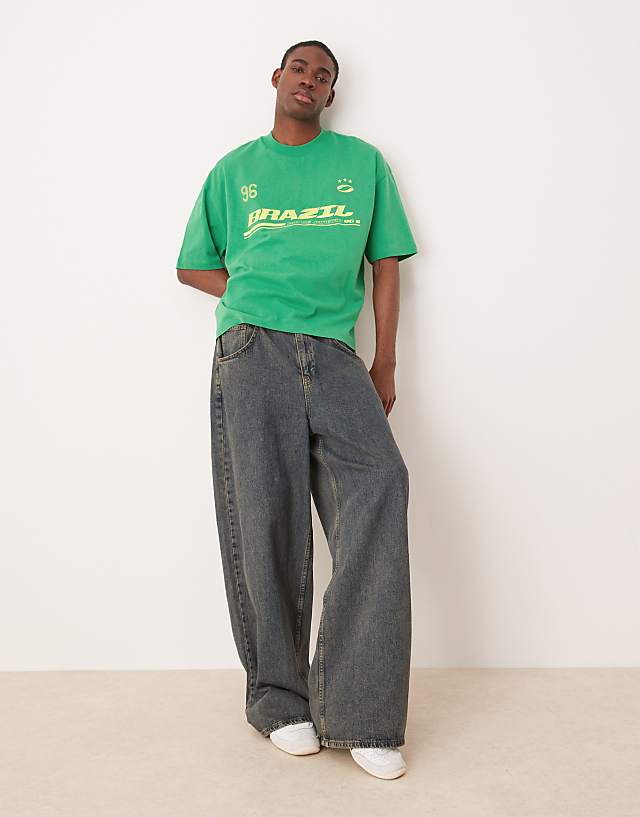 Asos ASOS DESIGN Boxy Oversized T-shirt With Brasil Sports Graphic In Green