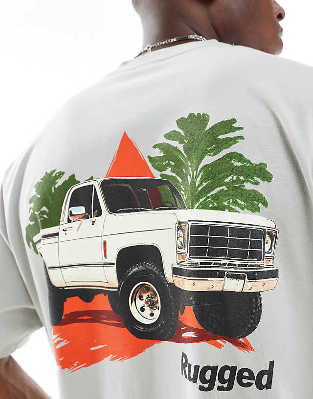 Asos ASOS DESIGN Boxy Oversized T-shirt With Car Graphic In Light Grey