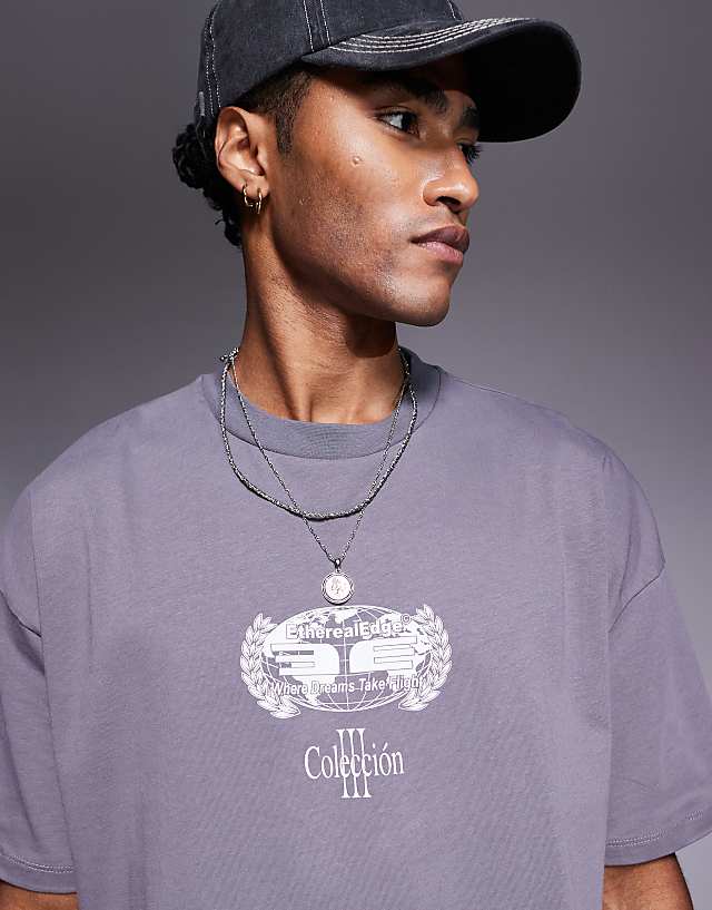 Asos ASOS DESIGN Boxy Oversized T-shirt With Cherub Street Graphic In Charcoal