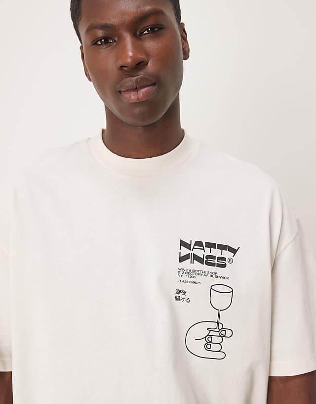 Asos ASOS DESIGN Boxy Oversized T-shirt With Drinks Graphic In Cream